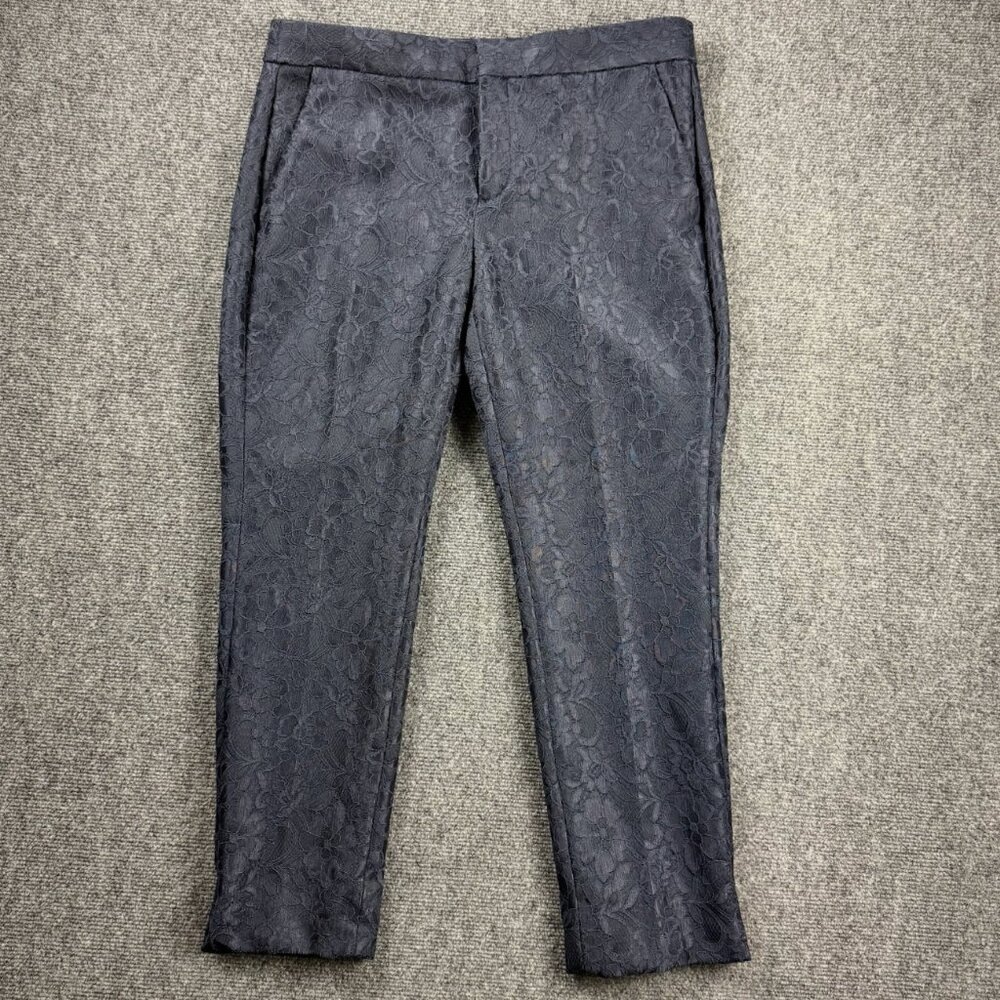 Banana Republic Pants Women's 6P Floral Lace Overlay Flat Front Navy Blue